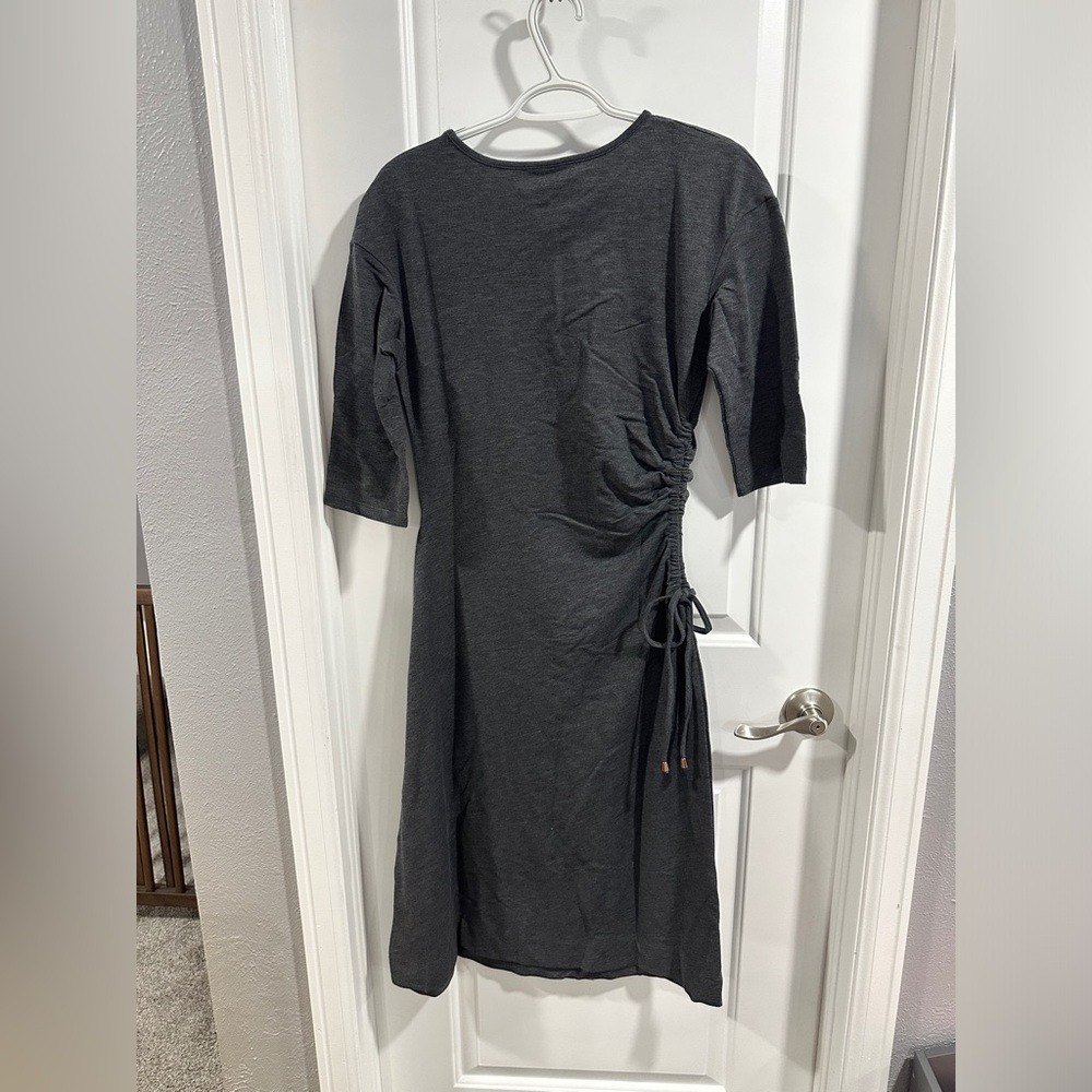 NWT A New Day Three Quarter Sleeve Gray Ruched Tie Waist Dress - Picture 4 of 8